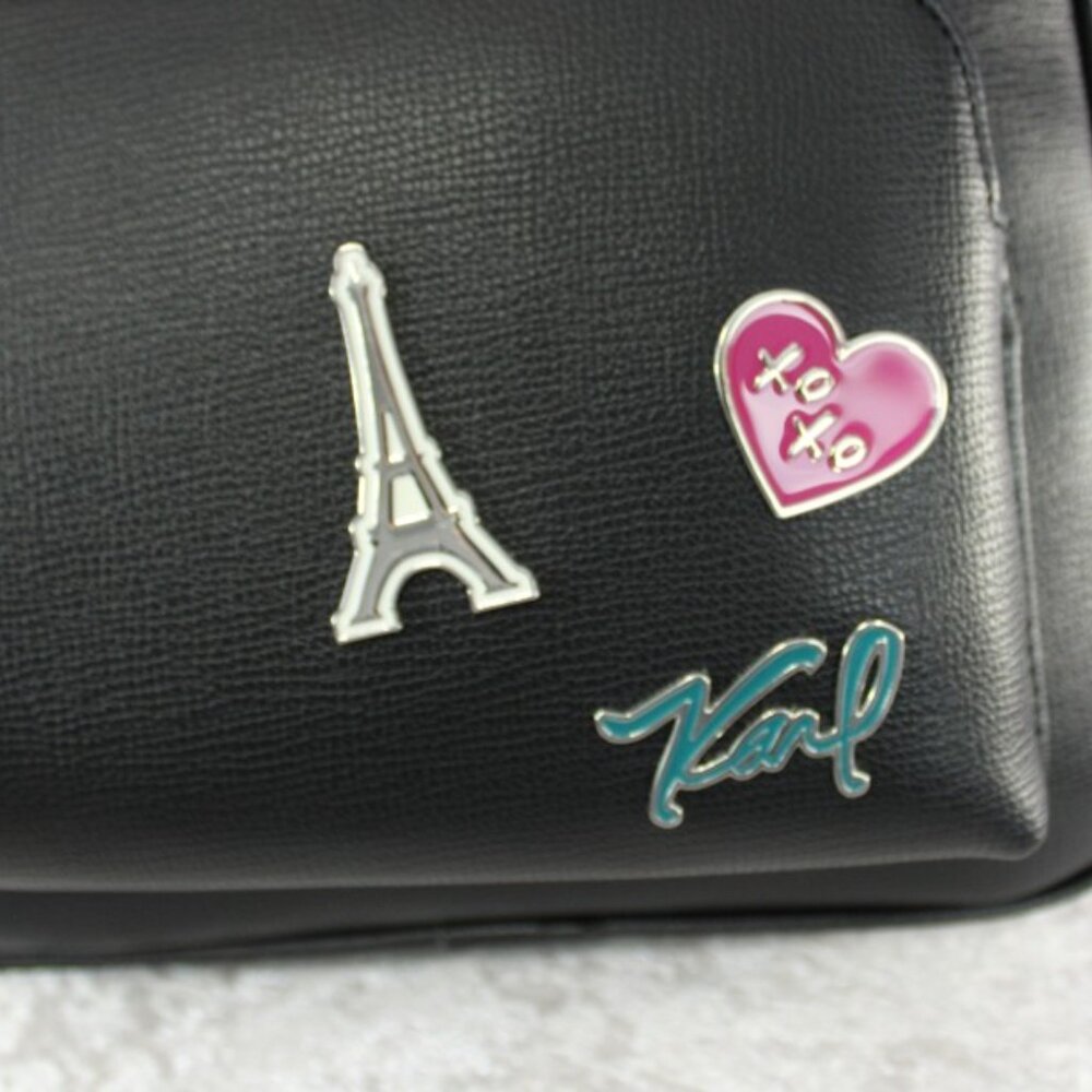 Karl Lagerfeld Paris Khloe Black Backpack Logo Straps Eiffel Tower Pins New With - Picture 9 of 11